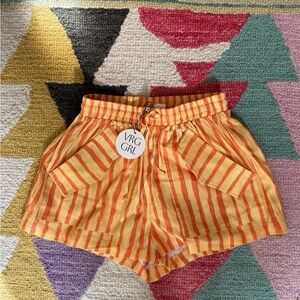 NWT VRG GRL Orange Striped Linen Shorts